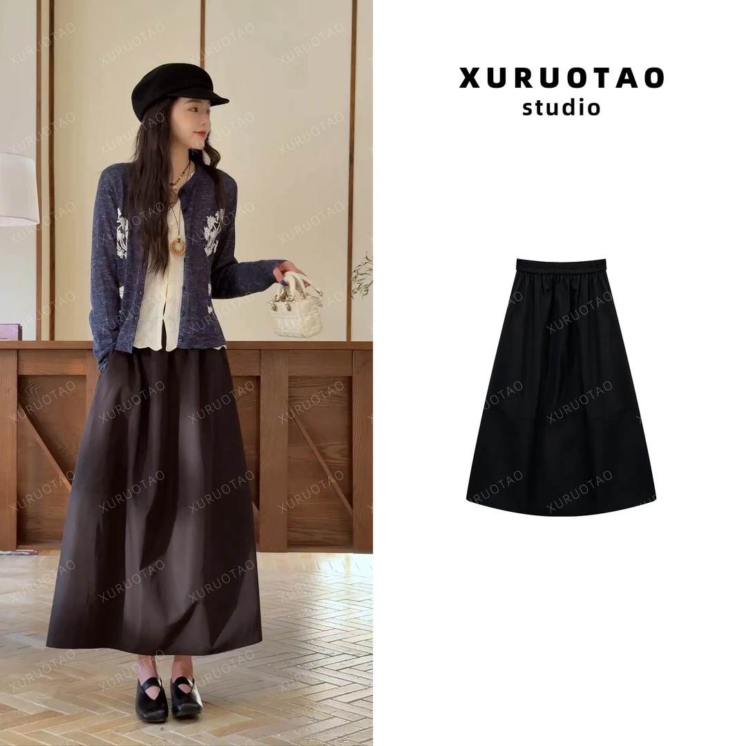 XURUOTAO 【山本裙】显瘦时髦高腰气质设计感黑色半身裙 T5005