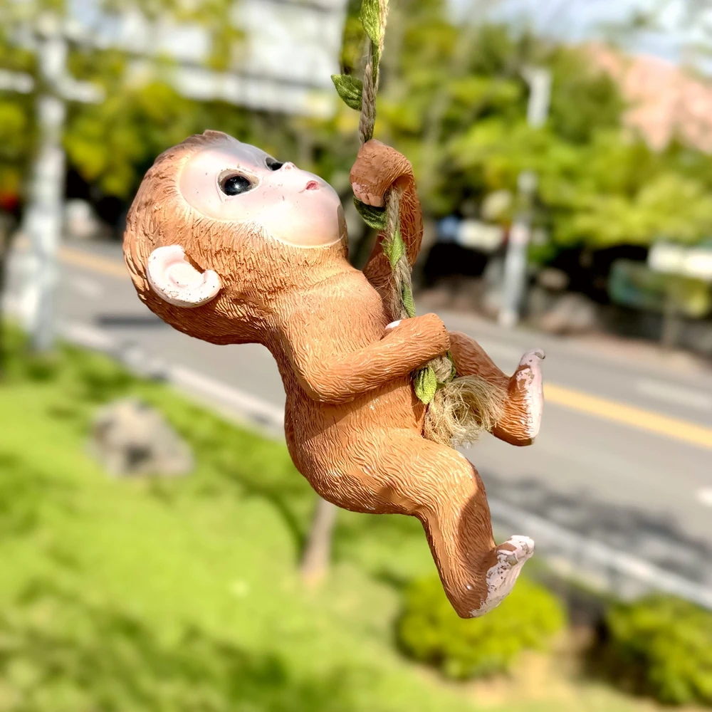 可爱动物攀岩猴子壁挂摆件户外花园盆挂民宿庭院树上造景装饰