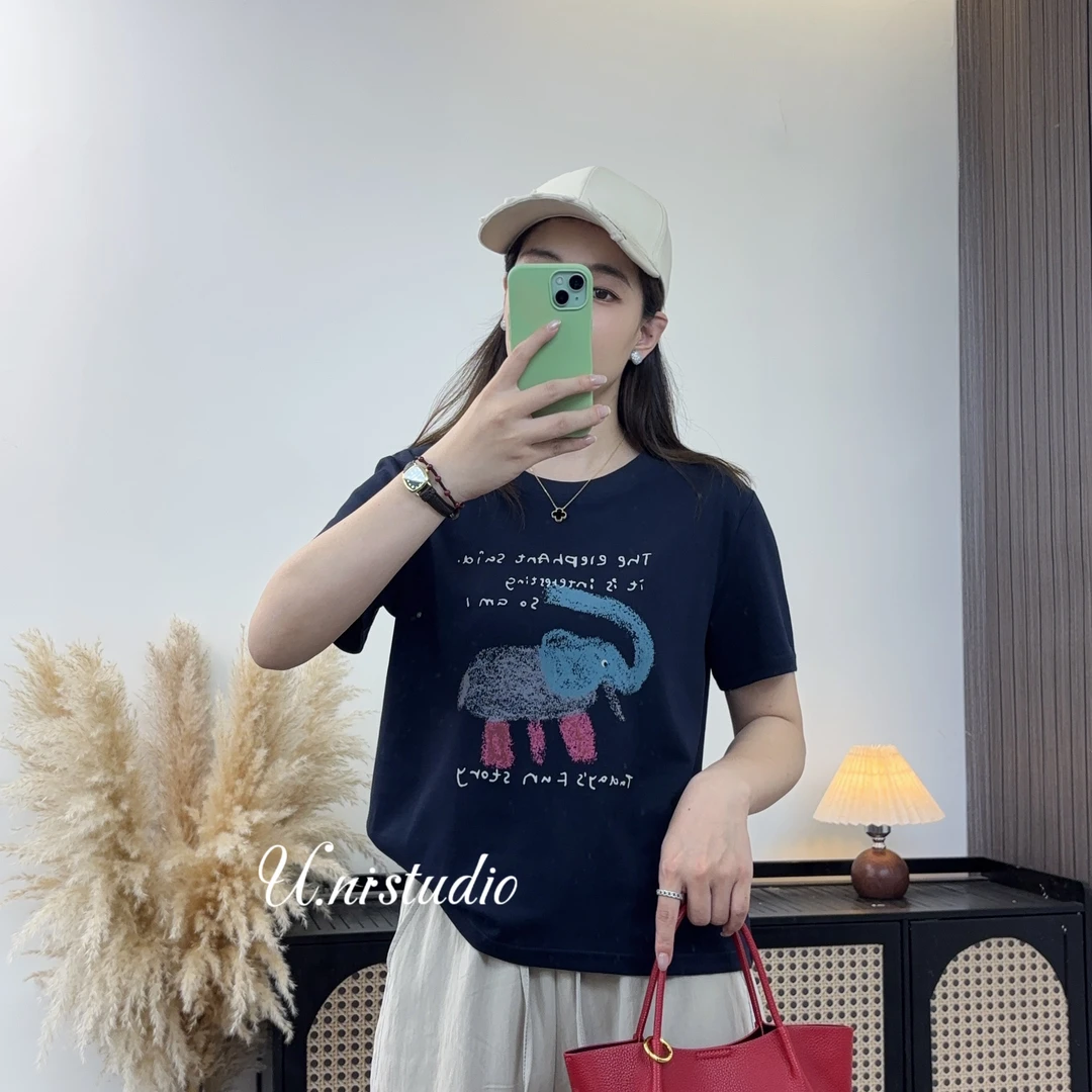 U.Ni【长鼻象】正肩微宽松圆领短袖T恤