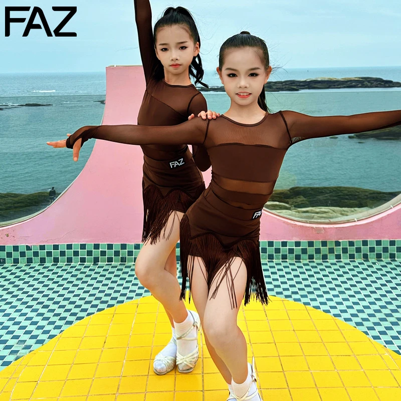 FAZ秋冬女童拉丁练功服儿童表演舞蹈裙高端女童舞蹈拉丁练习服