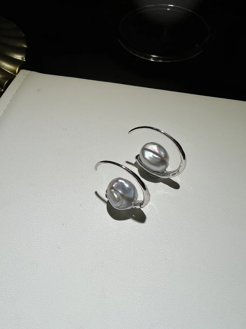 JUNMU天然淡水keshi珍珠耳坠925银c圈耳环耳钉多样性发货发一