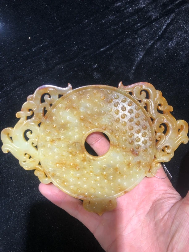 和田玉双龙玉璧摆件