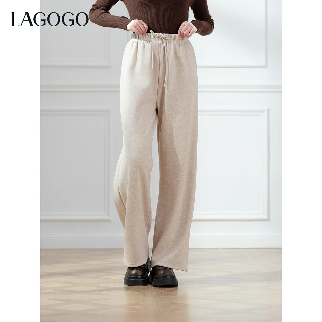 LAGOGO四色保暖加绒糯米裤女拉谷谷2025年冬新款休闲裤OCKK53XW29