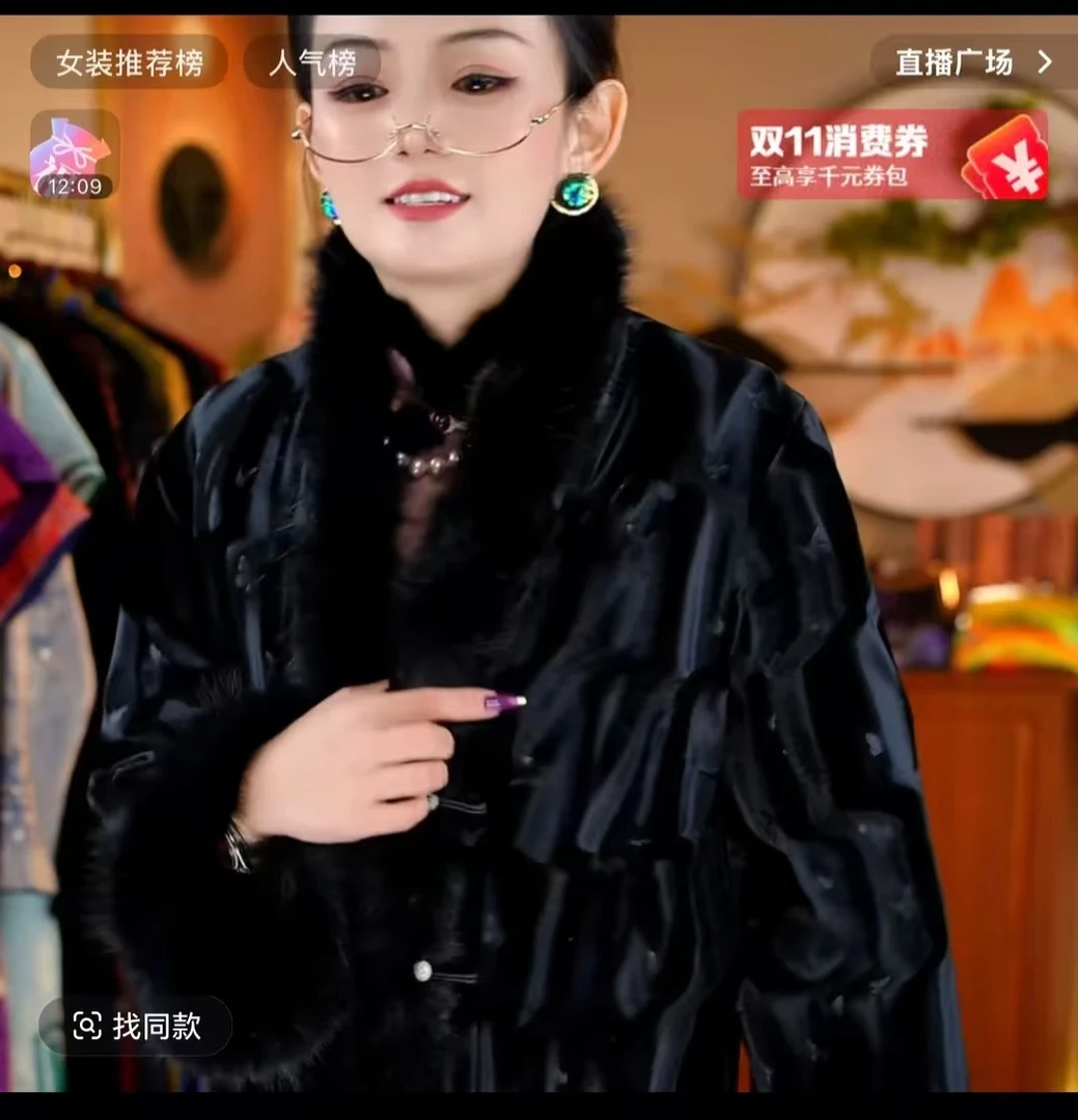 常规款中国风中长款中老年女装长款女士黑色大衣秋冬气质轻奢短款