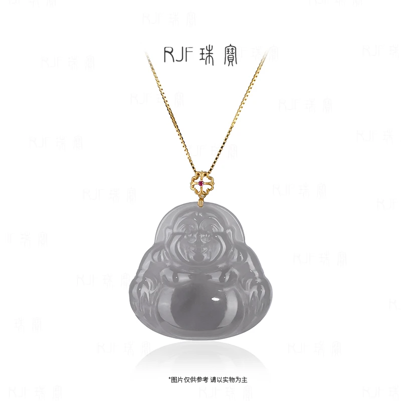 RJF【弥紫】天然金镶和田玉烟紫高冰底佛公精美气质雕刻挂坠