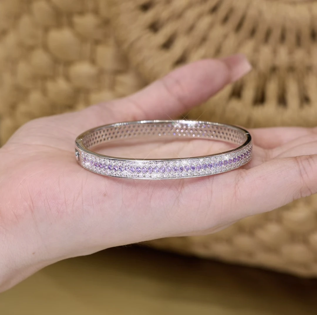 炫璨高奢 精致时尚简约高级轻奢满钻豪镶钻紫罗兰手镯
