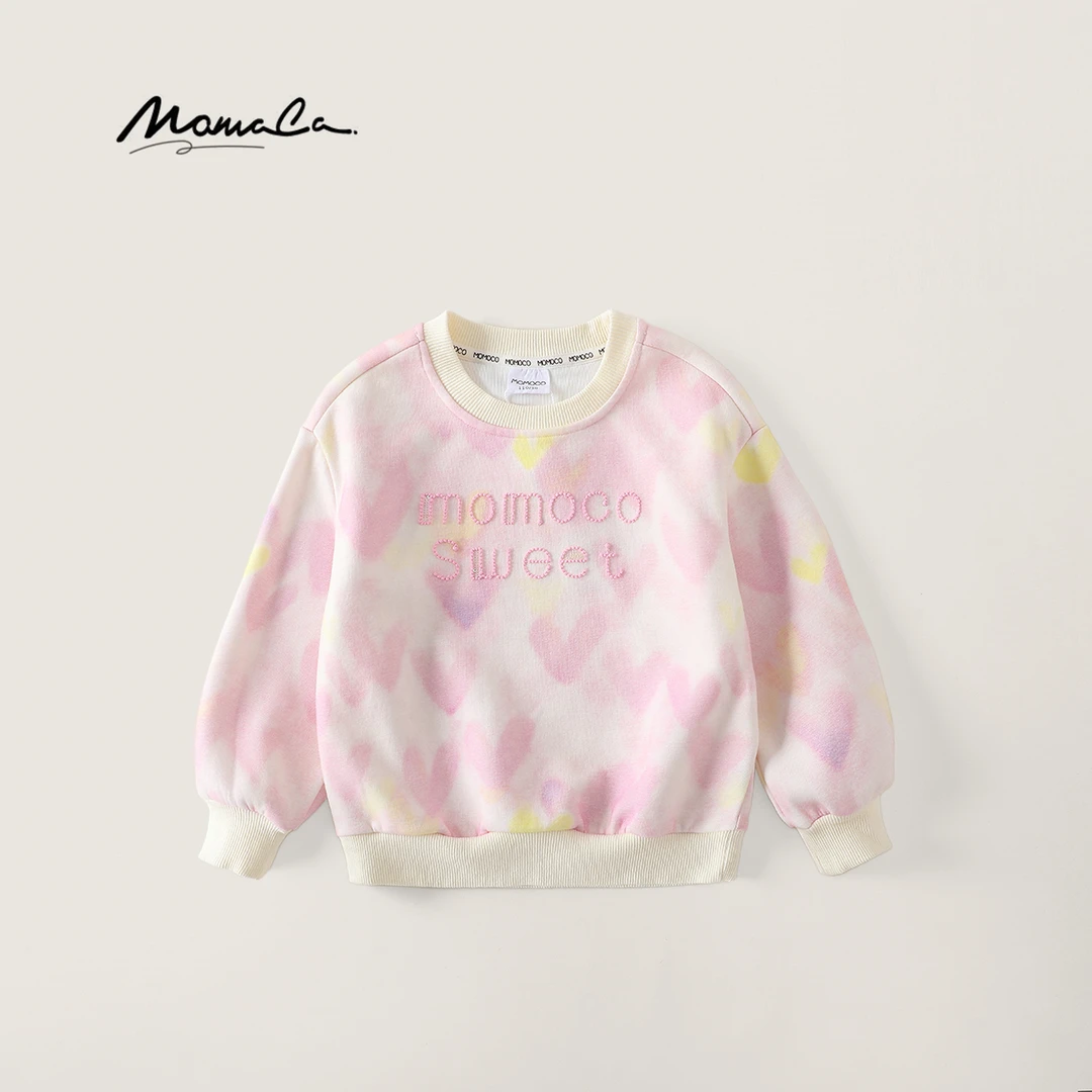 MOMOCO春秋季女童中大童洋气爱心满印卫衣百搭上衣77740232010