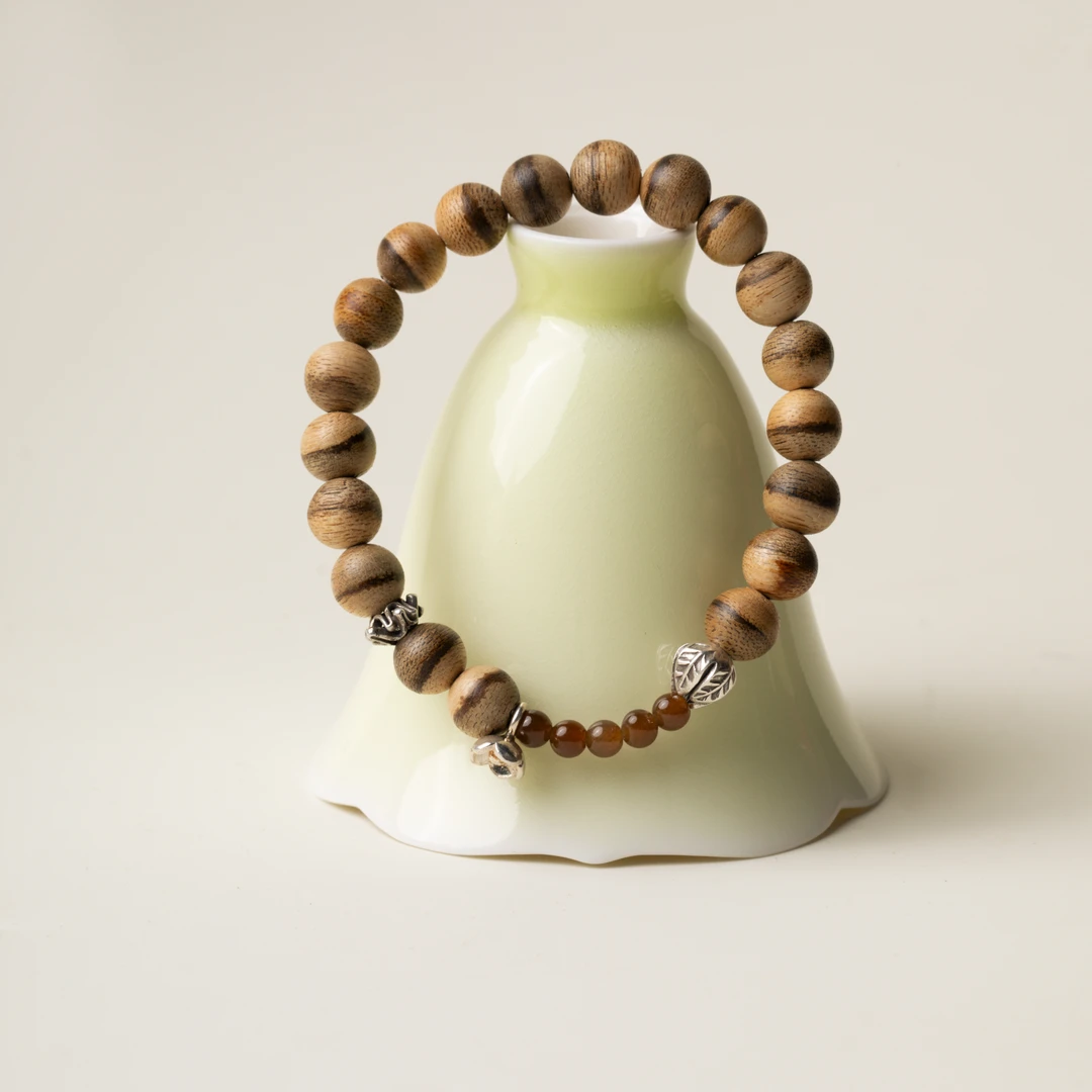 由子野【小时光】加里曼丹沉香手串 和田玉 925银
