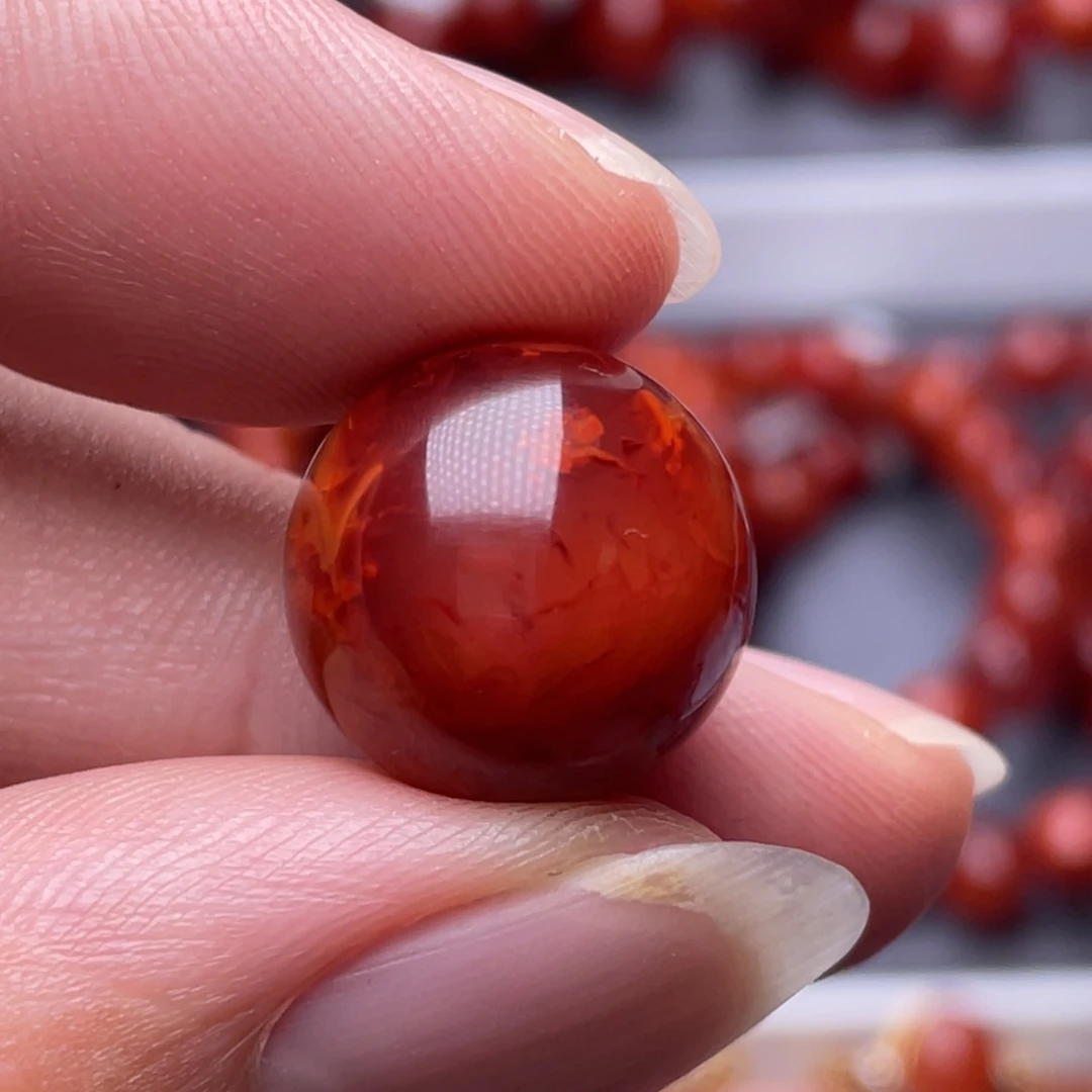 南红玛瑙未镶嵌南红玉石15.9mm瓦西站原矿牛血火焰纹单珠