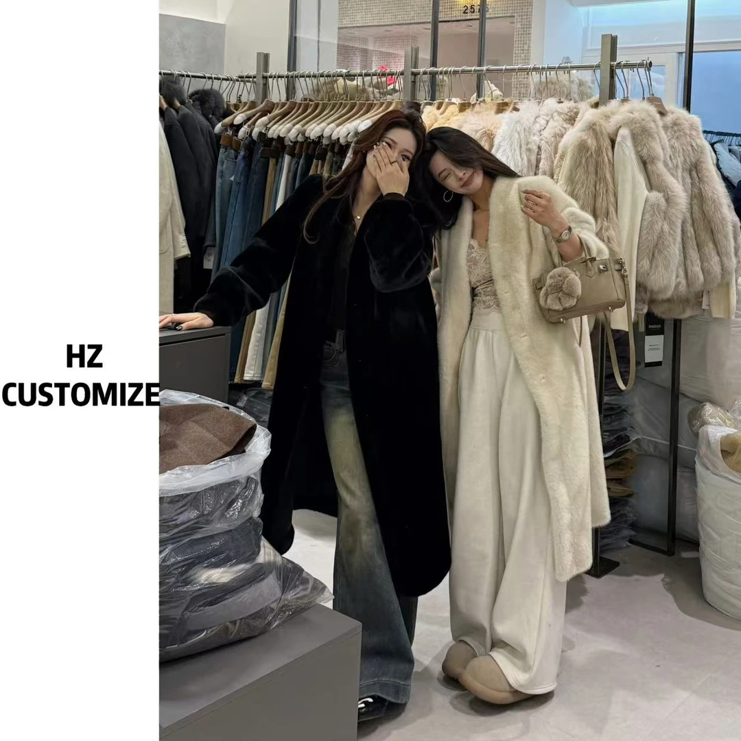 惠惠子甄选【仿水貂毛外套】小金貂秋冬长款仿水貂毛环保毛毛外套