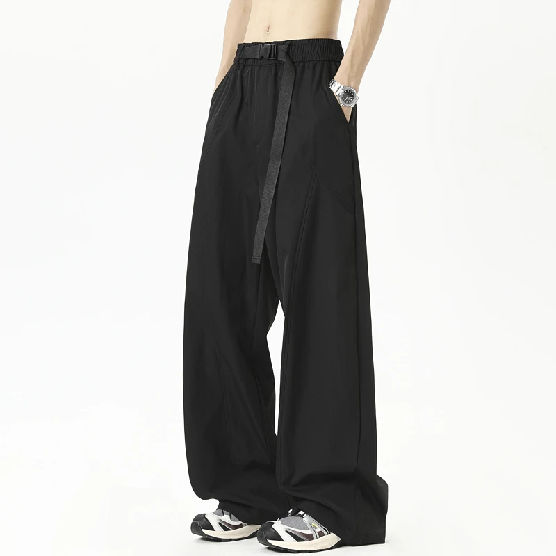 春夏垂感cleanfit长裤潮牌腰带直筒裤宽松阔腿纯色百搭显瘦休闲裤