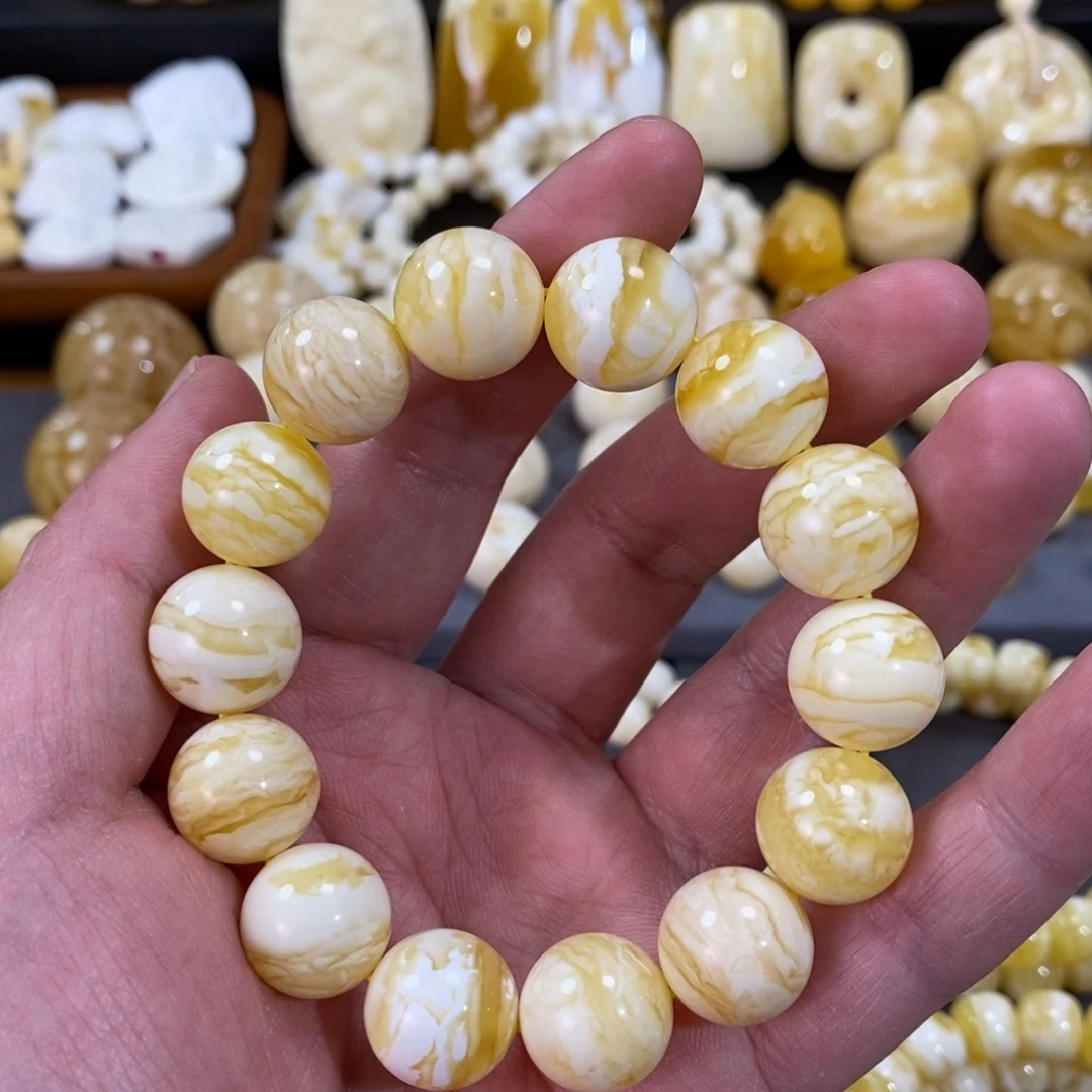 蜜蜡手串未镶嵌虎皮纹圆珠手串