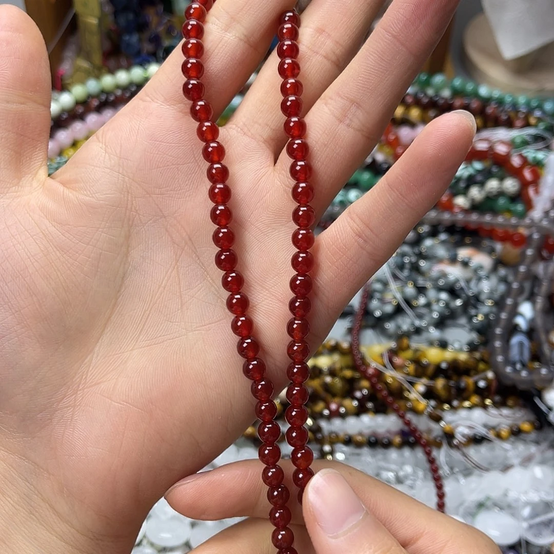 玛瑙/玉髓未镶嵌珠宝半成品卡6红玛圆珠一条