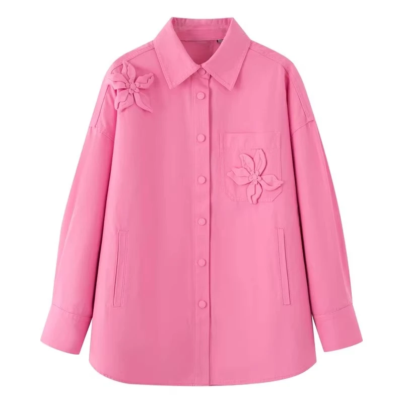 艾诺丝柜柜同款2025春新款粉色长袖衬衫外套上衣女50211002