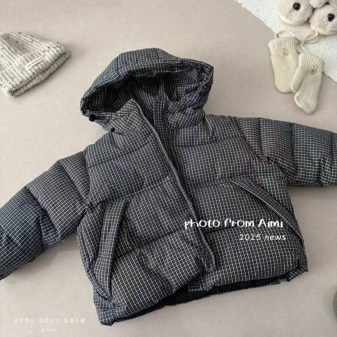 男童格子棉服2025新款冬季儿童加厚夹棉外套韩版男宝洋气保暖棉衣
