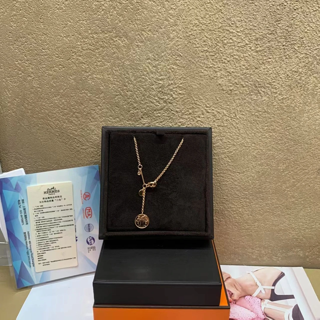 99新 Hermes/爱马仕 壹臻susu/藏书章系列金单钻项链/48963321
