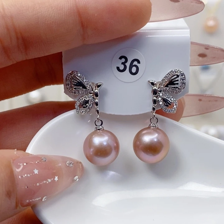 耳饰银S925镶嵌淡水珍珠