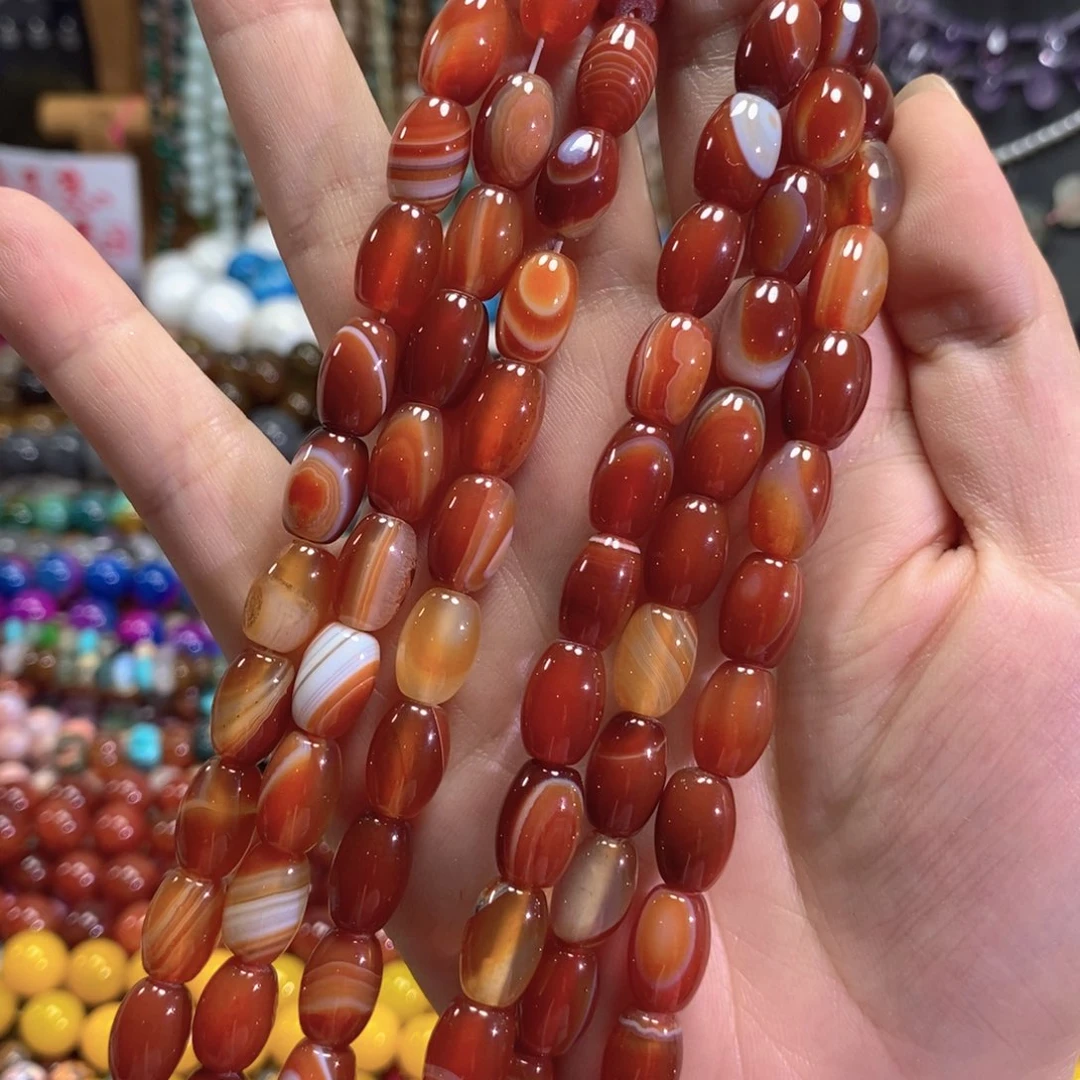 未镶嵌玛瑙/玉髓珠宝半成品蚕丝玛瑙米珠一条卡8mm