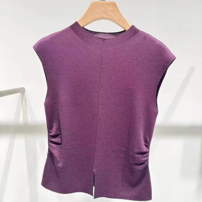 艾诺丝贝贝同款2025新款设计款修身圆领无袖针织衫马甲上衣女3103