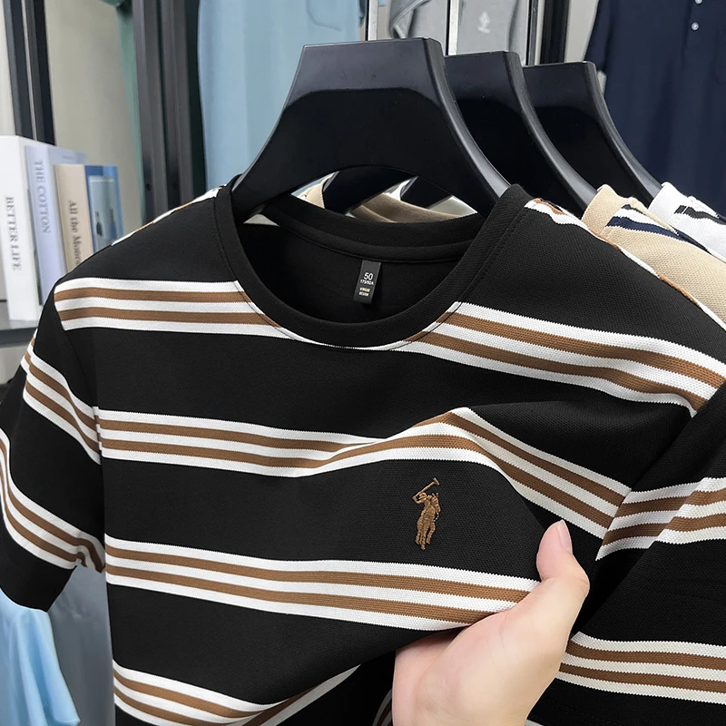 范希巴迪高端经典条纹短袖t恤男士圆领夏季百搭打底半袖体恤上衣