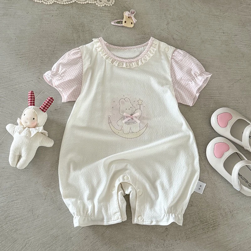 婴儿衣服夏装新生女宝宝连体衣满月百天薄款外出短袖哈衣夏季