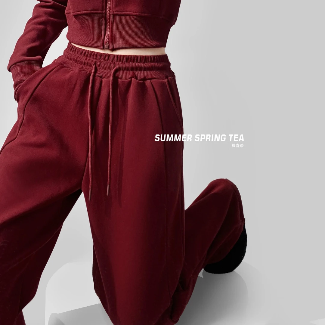 夏春茶lu版提臀加厚慵懒风高腰休闲阔腿裤冬季加绒显瘦直筒