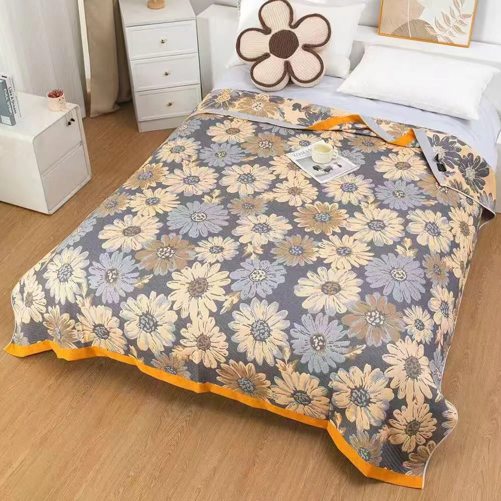 多层纯棉纱布精梳棉提花四季床盖高档双面盖毯淑雅