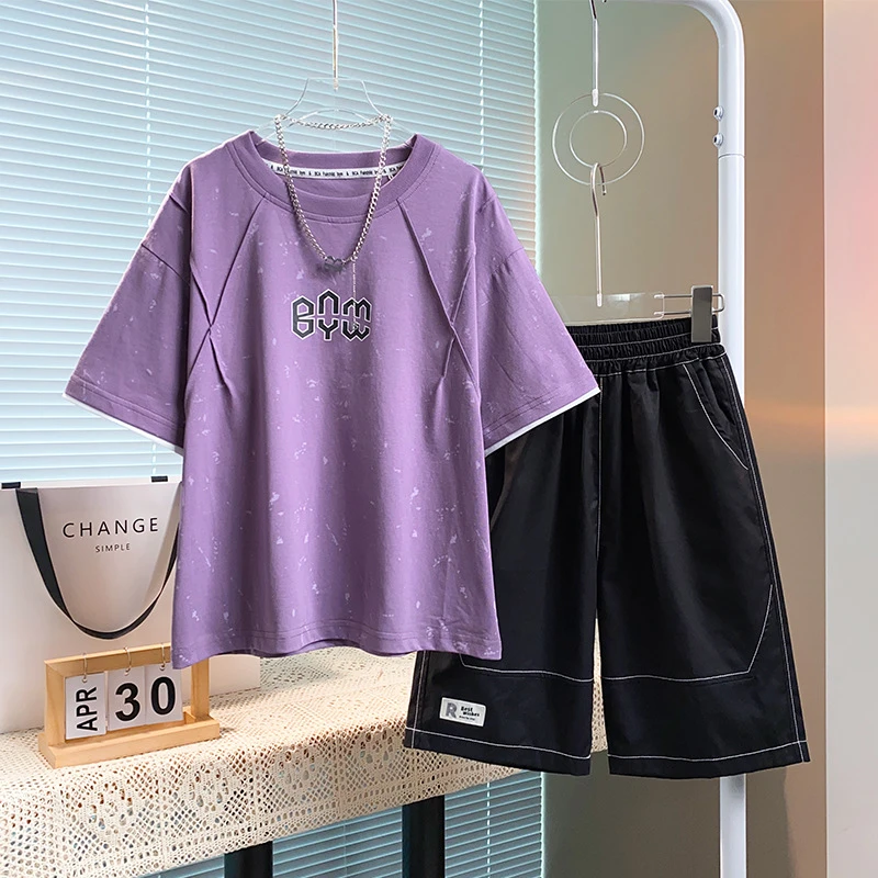 男童韩版短袖套装2025夏季新款儿童休闲宽松短t中裤两件套中大童