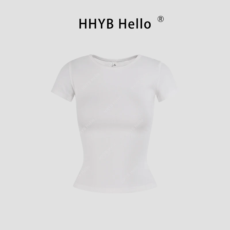 HHYB Hello简约纯色修身小圆领正肩短袖T恤 250017