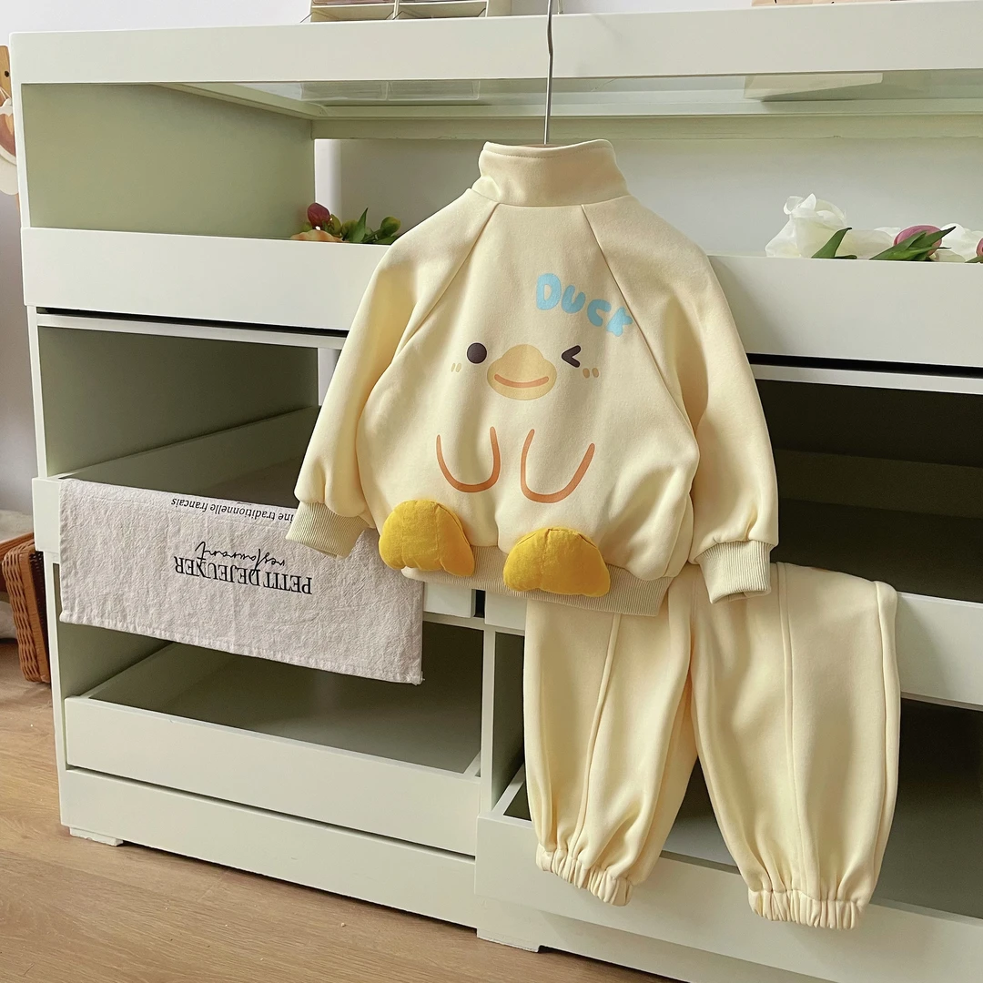 橘止皮 女童套装男童可爱小鸭奶呼呼卫衣外套两件套CT259201