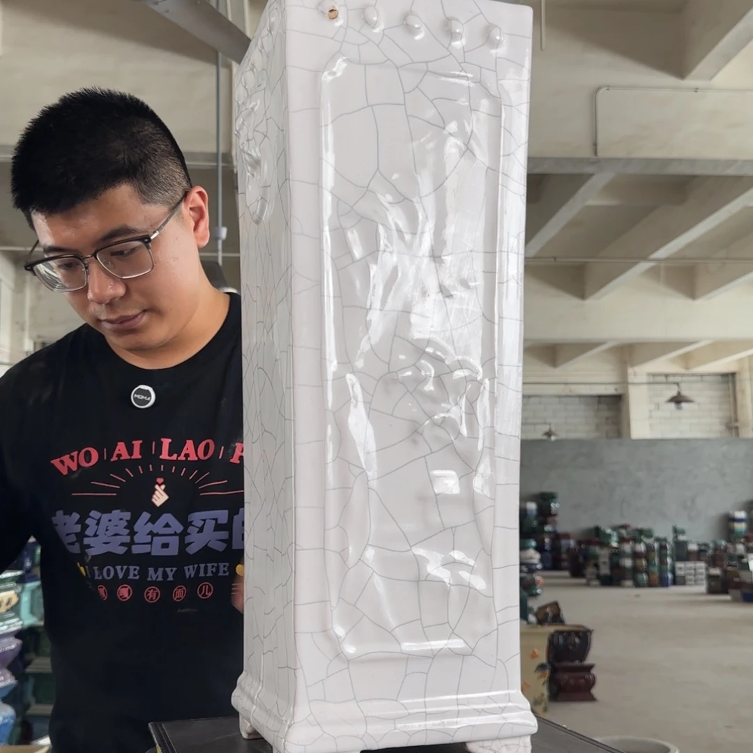 。一风堂石湾花盆 大瑕疵 染色 高温裂 鼓钉 内14*49