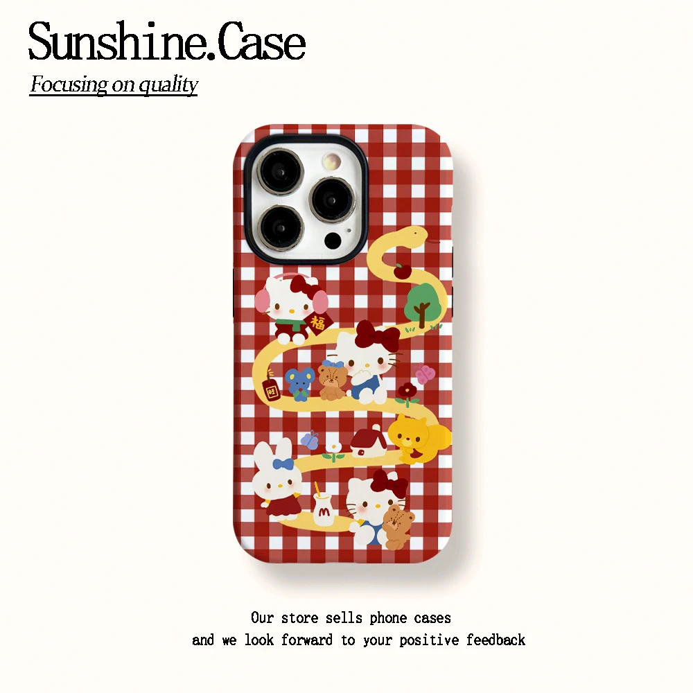 菲林二合一适用苹果华为vivo小米oppo手机壳红格子KT16PRO/15