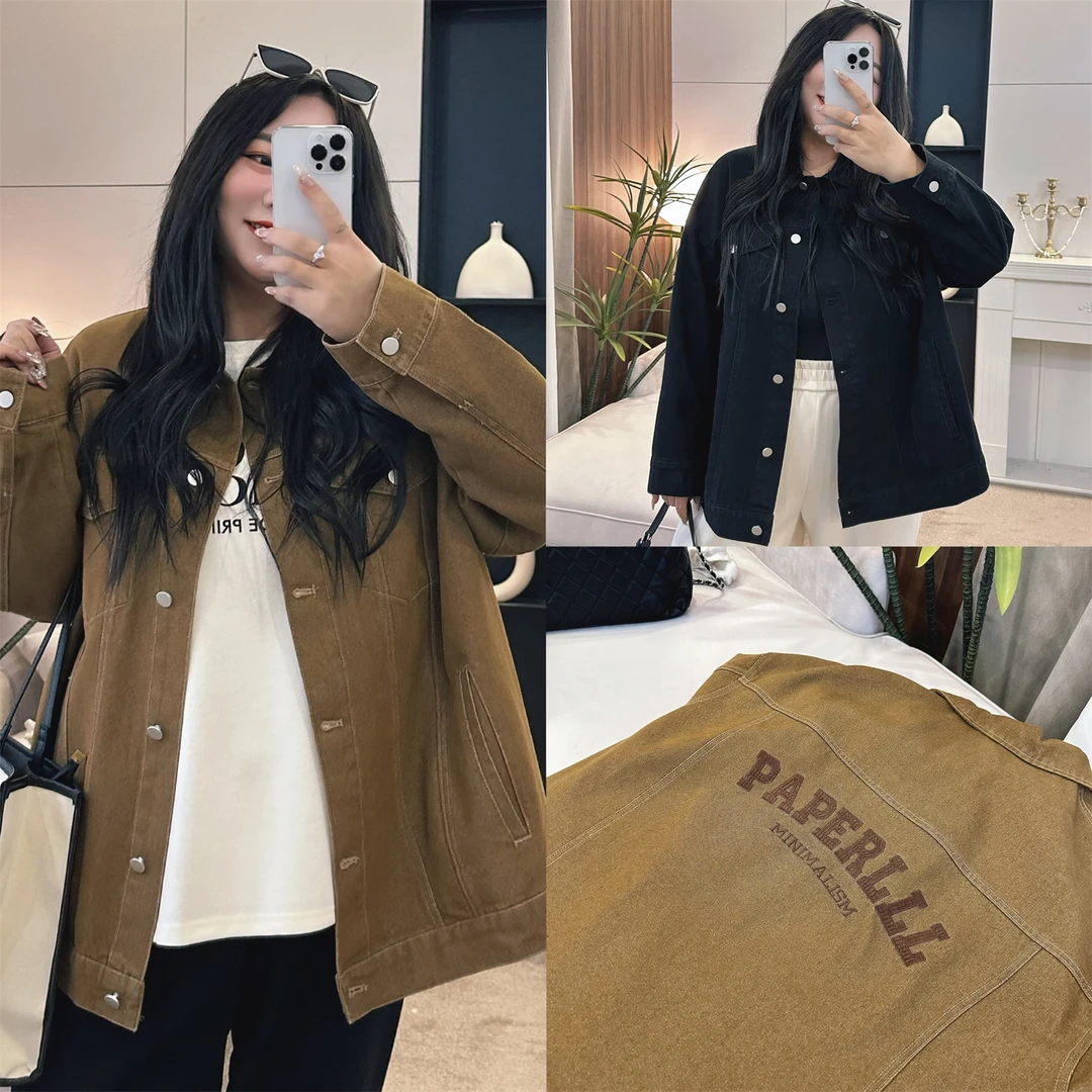 米兰绮梦 / 复古风牛仔外套13879花契200斤胖mm春季新款宽松减龄