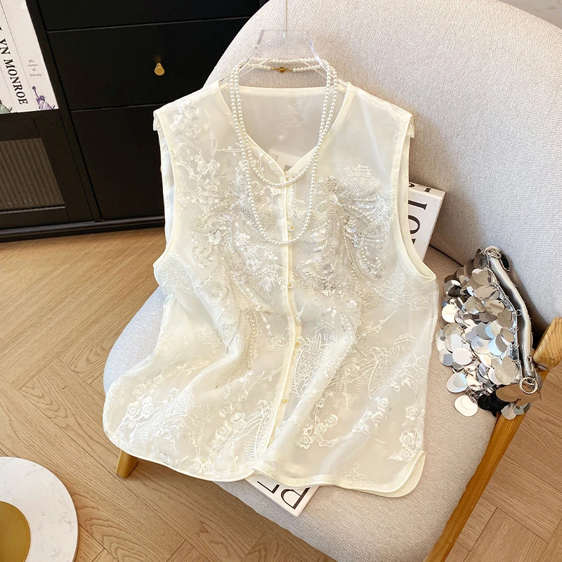 复古重工绣花镂空高级感新中式改良唐装新国风百搭女马夹新款外套