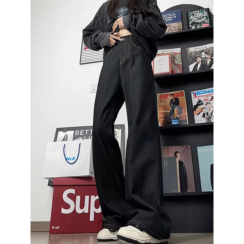 黑色原牛牛仔裤男女秋季潮牌美式高街vibe裤子中性风宽松直筒长裤
