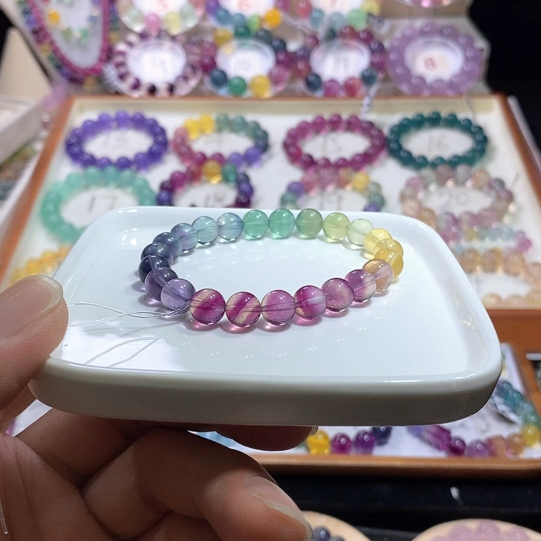 萤石未镶嵌手链彩虹渐变8加