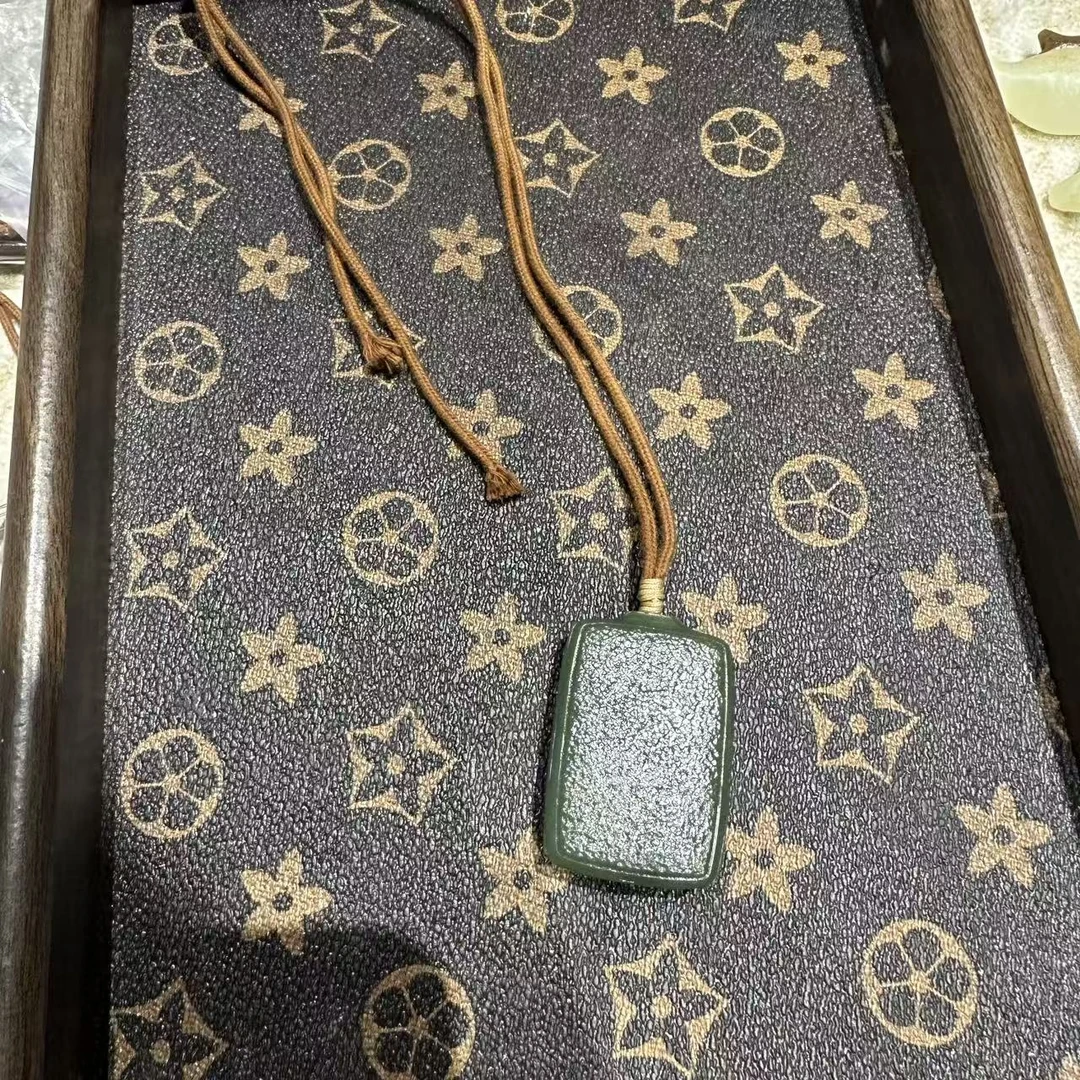 【C096】和田玉碧玉橘皮纹无事牌