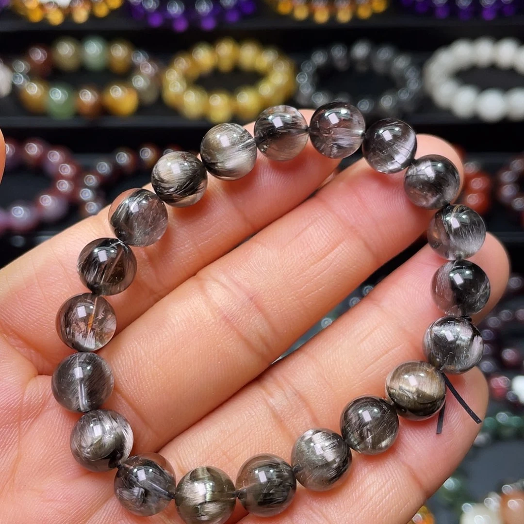 未镶嵌手链水晶黑银钛9+m