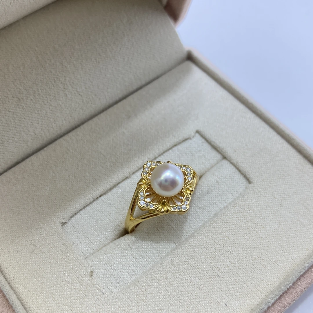akoya 6-6.5mm S925银 克罗心 蕾丝风 海水珍珠戒指 开口