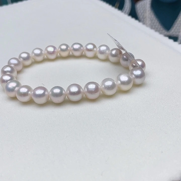 淡水珍珠手链未镶嵌卡8到9高品极光白炫彩