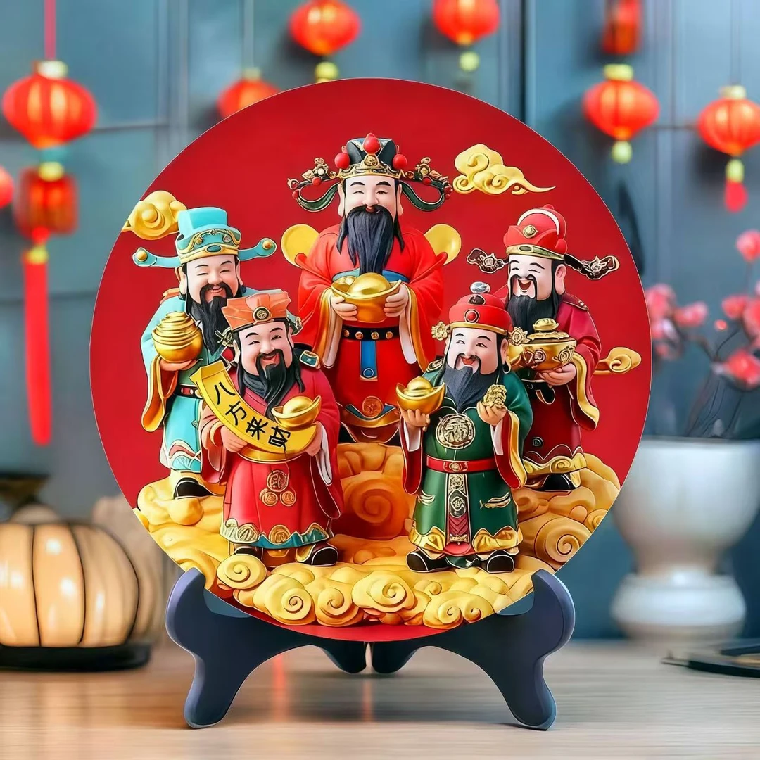 【师傅推荐】五路财神家居客厅玄关红色喜庆装饰招财吉祥国风摆件