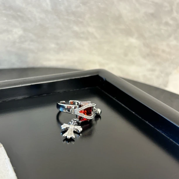 铜合金合成锆石戒指 红锆十字戒指JZ1898