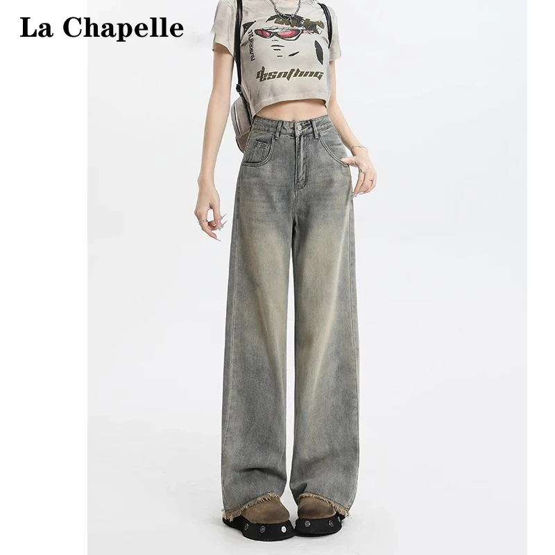 La Chapelle/拉夏贝尔阔腿牛仔裤女夏季2025新款高腰宽松直筒裤子