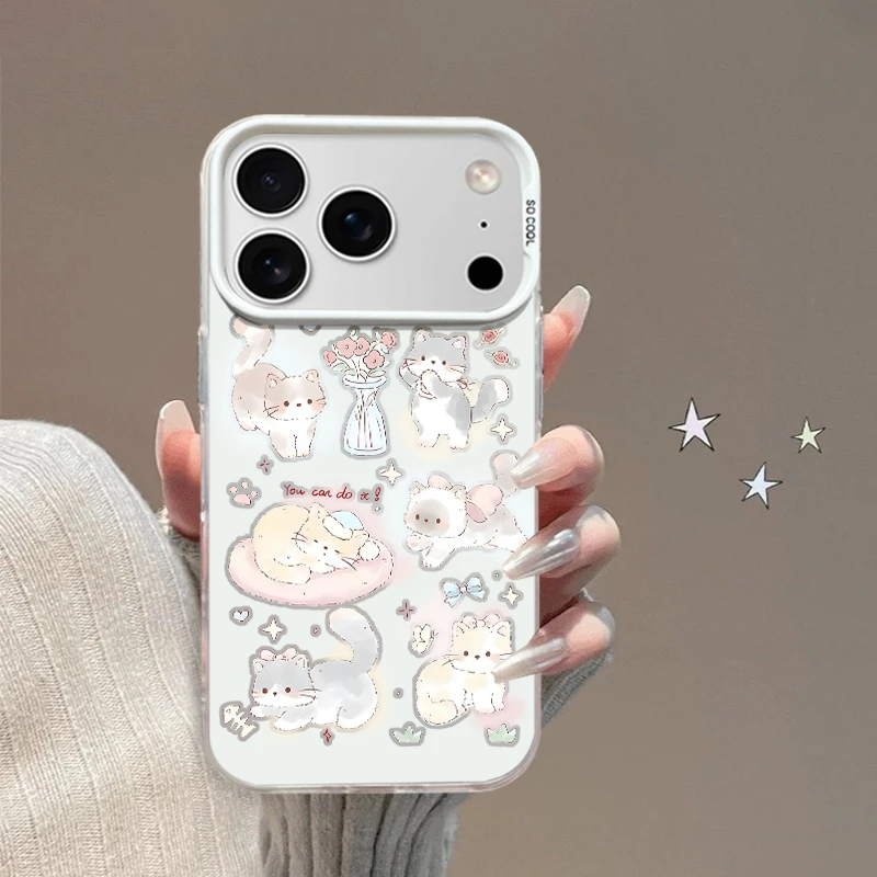 粉底猫猫适用于苹果17phone/6/15promax手机壳14/13女款彩银防摔