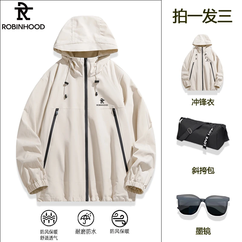 罗宾汉黑钻新款男女春秋连帽夹克外套防风防水潮流休闲百搭冲锋衣