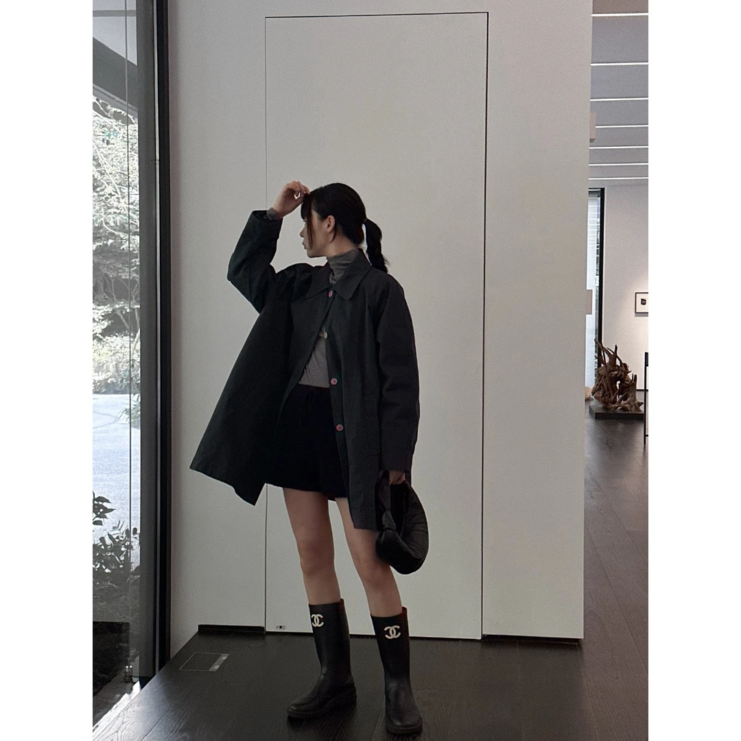 J-3171#ACME#韩系极简风宽松可拆卸风衣外套+棉服内胆两件套（福