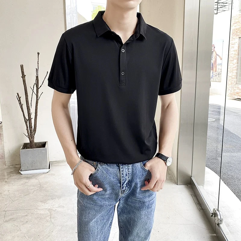 夏季新款翻领短袖衫男百搭高级感T恤夏季修身透气Polo上衣短袖男