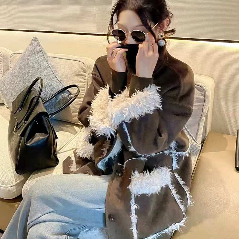 加厚一体外套毛绒慵懒风百搭棉服上衣时尚休闲气质外套韩版 2616