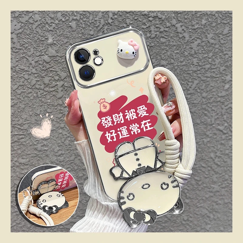 适用【苹果12】手机壳公仔发财被爱猫咪镜子硅胶防摔软女款可爱2025