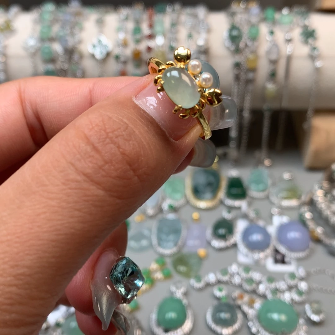 翡翠戒指银S925镶嵌戒指